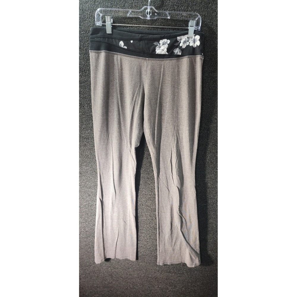 SO Yoga Skinny Bootcut Pants Gray Floral Fold Over Waistband Large